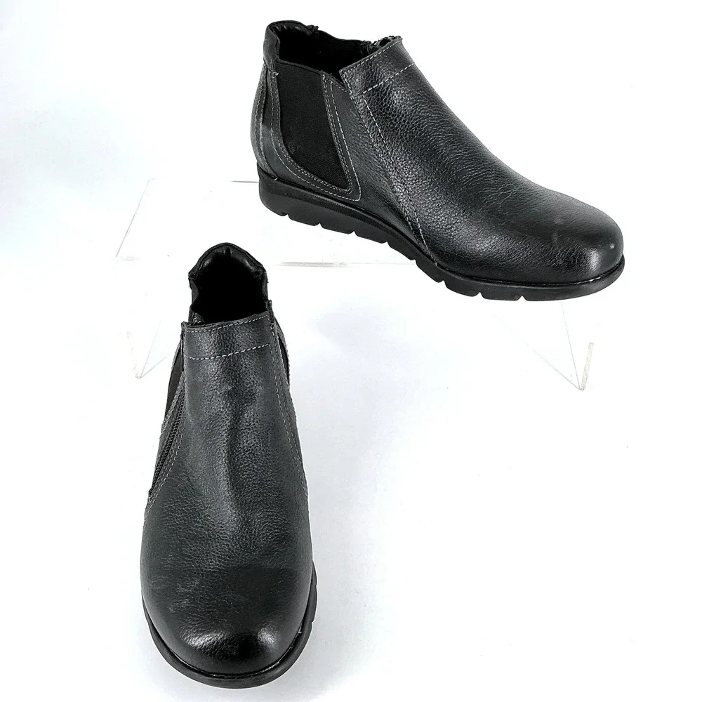 David Tate Size 7.5 Black Leather Ankle Bootie Side‎ Zip Boots Pia